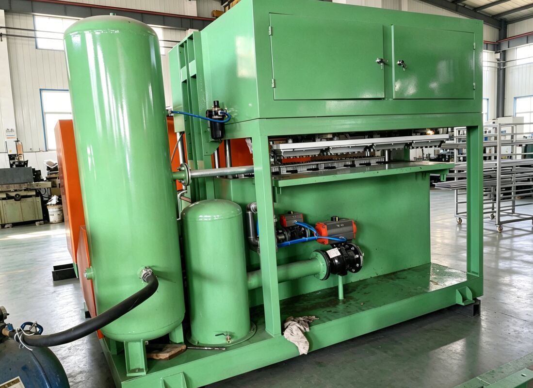 Kleine 1300-1500pcs per uur ei tray machine ei karton machine voor het maken van ei trays ei cartons schoenen trays kinderkamer trays aluminium malen PLC gecontroleerd